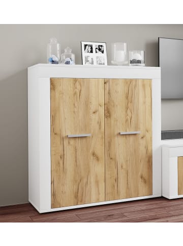 VCM  Kommode Sideboard Usilo 2 Drehtüren in Weiß / Honig-Eiche