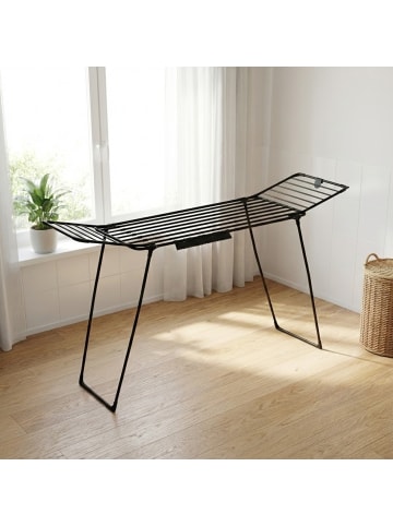 NUXIO Teleskopischer Wäscheständer mit ausklappbaren Armen in Schwarz, 58 x 110 cm