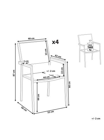 Beliani 4er-Set Esszimmerstuhl GROSSETO in Weiß/Silber/Braun