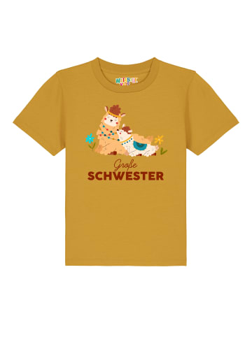 wat? Apparel T-Shirt Lama Große Schwester in Ocker
