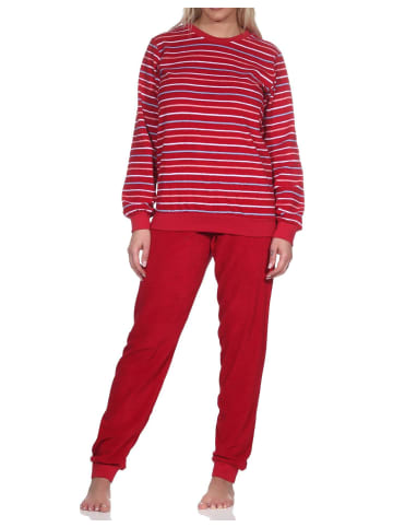 NORMANN langarm Frottee Schlafanzug Pyjama Bündchen Streifen - 81739 in rot