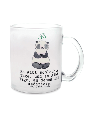 Mr. & Mrs. Panda Teeglas Panda Meditieren mit Spruch in Transparent