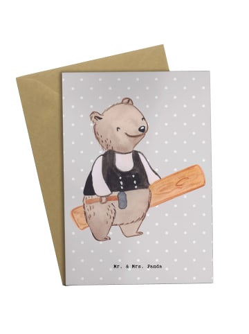 Mr. & Mrs. Panda Grußkarte Zimmermann Herz ohne Spruch in Grau Pastell