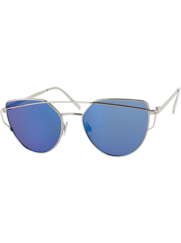 styleBREAKER Cateye Sonnenbrille in Silber / Blau verspiegelt