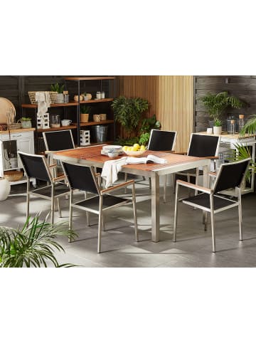 Beliani 7-tlg Gartentisch Set GROSSETO in Schwarz/Braun/Silber