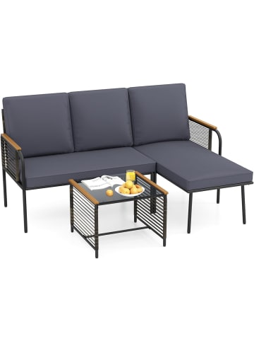 COSTWAY 3 tlg. Sitzgarnitur Garten Outdoor in Grau