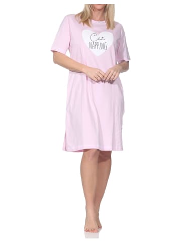 NORMANN Kurzarm Nachthemd Herz Motiv 125 214 360 in rosa