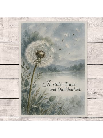 Trauerkarte Pusteblume zeitlos Design mit Spruch in Weiß