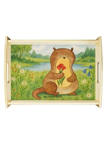 Mr. & Mrs. Panda Holztablett Otter Blumenstrauß Design ohne Spruch in Weiß