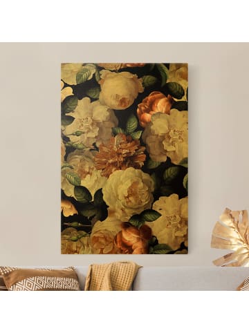 WALLART Leinwandbild Gold - Rote Rosen mit Weißen Rosen in Creme-Beige