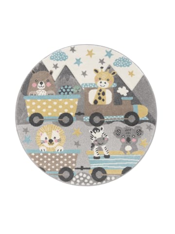 KADIMA DESIGN Kinderteppich Tierzug‑Muster Kinderzimmer schmutzabweisend in Creme