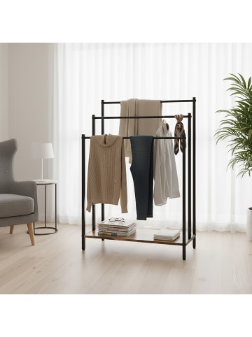 relaxdays Handtuchständer in Dunkelbraun/ Schwarz - (B)60 x (H)82,5 x (T)28 cm