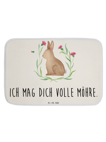 Mr. & Mrs. Panda Badteppich Hase Sitzen mit Spruch in Weiß