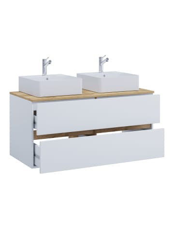 VCM 3 tlg. Badmöbel-Set mit Waschbecken Cosila-A 111cm in Weiß / Honig-Eiche