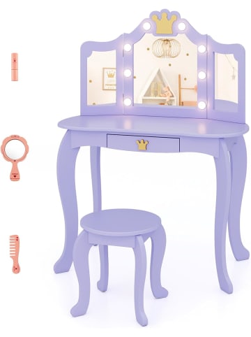 COSTWAY Kinder Schminktisch mit Beleuchtung in Lila