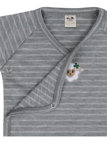 Normani Outdoor Sports Merino Baby-Body langärmeliger Wickelbody in Grau gestreift