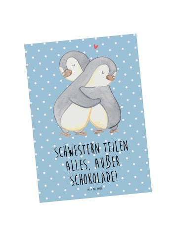 Mr. & Mrs. Panda Postkarte Schwestern Liebe mit Spruch in Blau Pastell