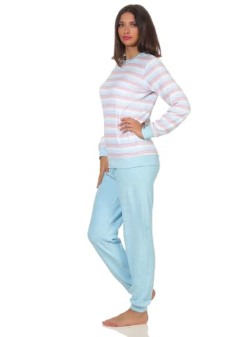 NORMANN Frottee Schlafanzug Bündchen Pyjama Streifen - 51764 in hellblau
