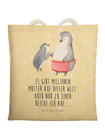 Mr. & Mrs. Panda Umhängetasche Pinguin mit Kind mit Spruch in Gelb Pastell