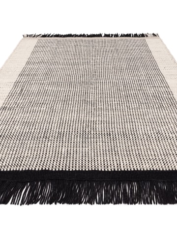 KADIMA DESIGN Teppich Wolle, Korbmuster, Handgewebt, Fransig in Schwarz-Weiß