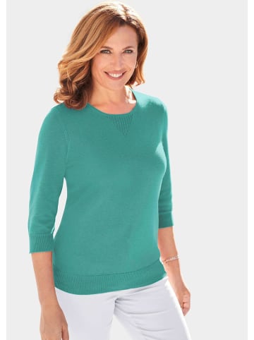 GOLDNER Kurzgröße:  Rundhalspullover Sommer-Strickpullover, Ajourmuster in eukalyptus