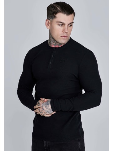 SikSilk T-Shirt Henley in Black