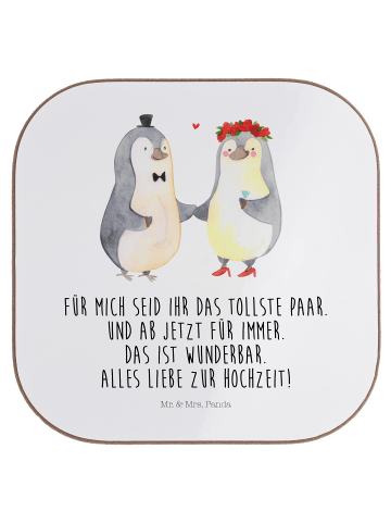 Mr. & Mrs. Panda Untersetzer Hochzeit Pinguin mit Spruch in Weiß