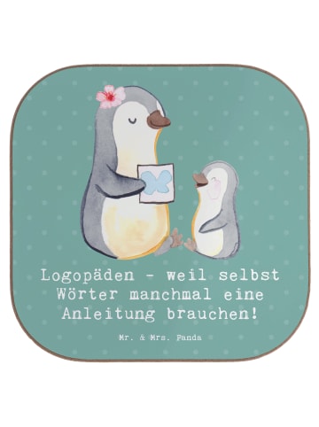 Mr. & Mrs. Panda Holzuntersetzer Logopädin Helden mit Spruch in Meeresbrise