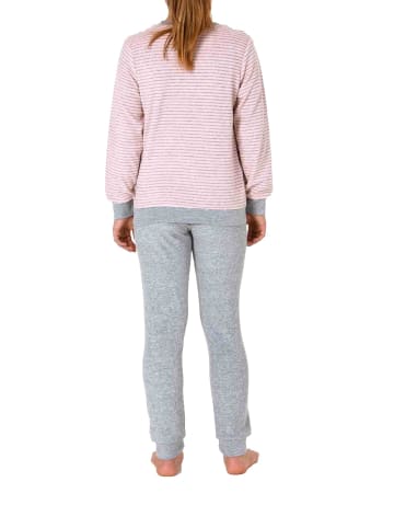 NORMANN Frottee Pyjama langarm Bündchen Schlafanzug Herz - 71576 in Rosa