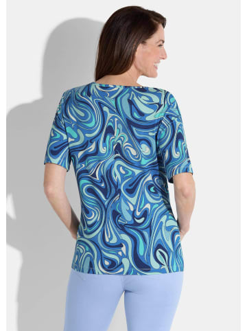 GOLDNER Kurzgröße:  Shirt in blau / hellblau / türkis / gemustert