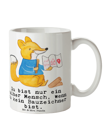 Mr. & Mrs. Panda Tasse Bauzeichner Herz mit Spruch in Weiß