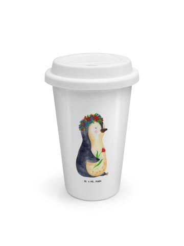 Mr. & Mrs. Panda To Go Becher Pinguin Blumen ohne Spruch in Weiß