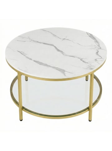 VASAGLE Couchtisch Baris in Weiß-Gold - (B)80 x (H)45 x (T)80 cm