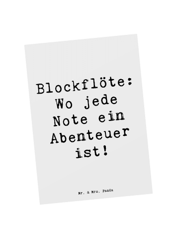 Mr. & Mrs. Panda Postkarte Spruch Abenteuer Blockflöte mit Spruch in Weiß