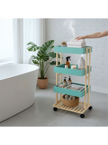 relaxdays Servierwagen in Weiß/ Mint - (B)40 x (H)88 x (T)30 cm