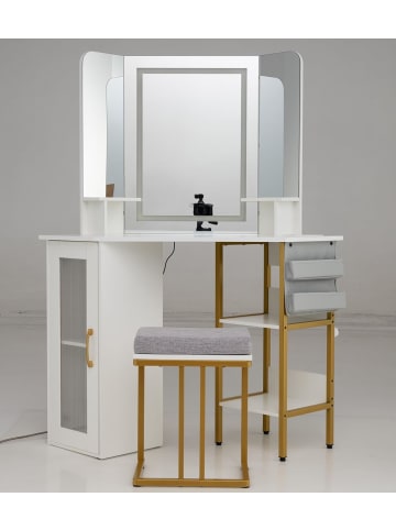 COSTWAY Eck Schminktisch Set mit Beleuchtung in Weiß