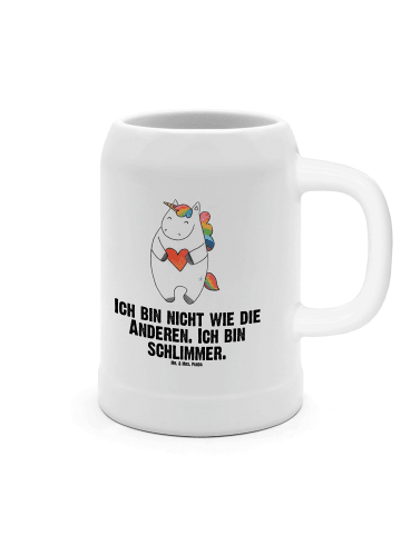 Mr. & Mrs. Panda Bierkrug Einhorn Herz mit Spruch in Weiß