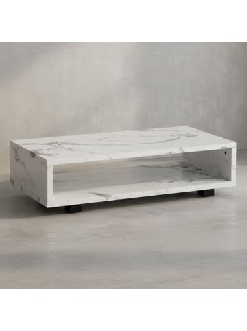 KADIMA DESIGN Couchtisch 100x50x25 cm Sofatisch in Marmor-Optik Modern, Design in Weiß