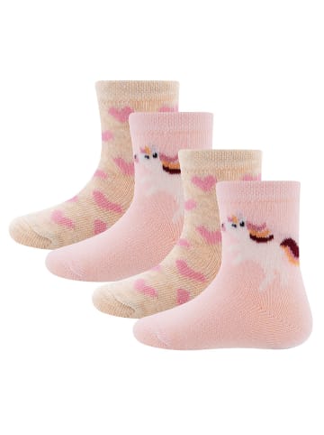 ewers 4er-Set Socken 4er Pack Einhorn/Herzen in bunt