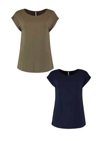 Hailys Shirt 2er-Set Kurzarm mit Fledermausärmeln in Navy-Braun