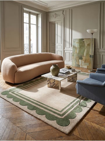 KADIMA DESIGN Teppich Wolle Handgetuftet WENSUM Grafisches Muster Wohnzimmer in Grün-Beige