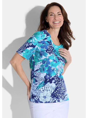 GOLDNER Shirt Shirt in türkis / weiß / blau / gemustert
