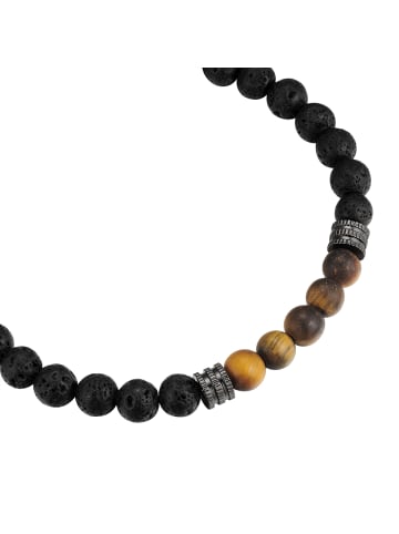 True Rebels Armband aus Edelstahl mit Lavastein und Tigerauge in gunmetal