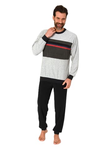 NORMANN Langarm Frottee Schlafanzug Pyjama Bündchen - 86650 in grau-mel.