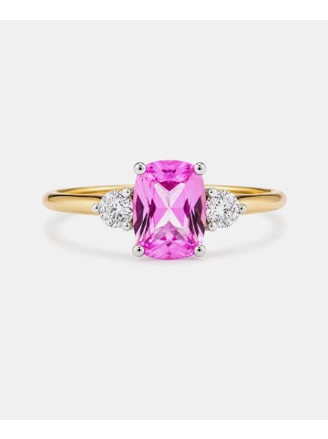 Diamant L'éternel Ring, mit synth. Saphir, 375 Gelbgold
