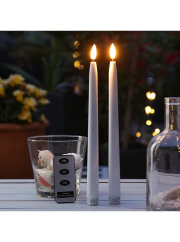 MARELIDA 2x LED Stabkerzen Outdoorkerzen Timer für Innen/Außen H: 28cm in weiß