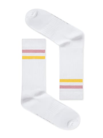 GreenBomb Tennis Socks Yellow Pink Stripes in Weiß