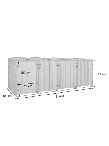 MCW 4er-/8er-Mülltonnenverkleidung H74, Grau-weiß