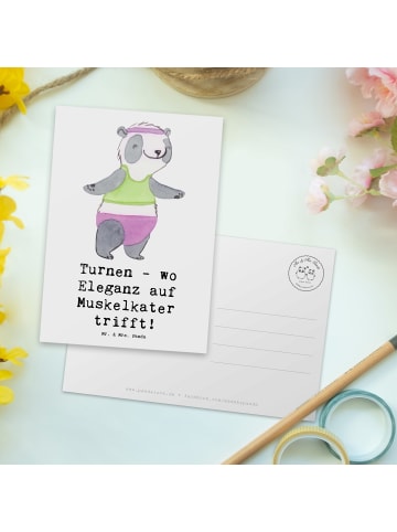 Mr. & Mrs. Panda Postkarte Turnen Eleganz mit Spruch in Weiß