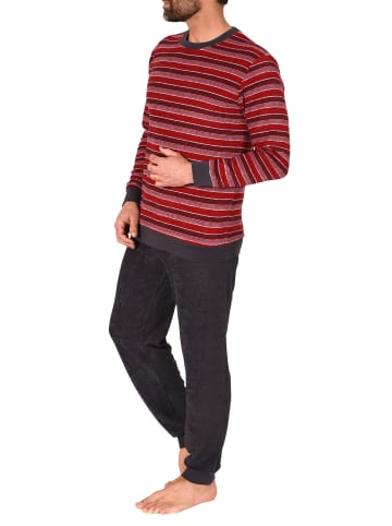 NORMANN Frottee Schlafanzug lang Pyjama RingelMuster - 82392 in rot